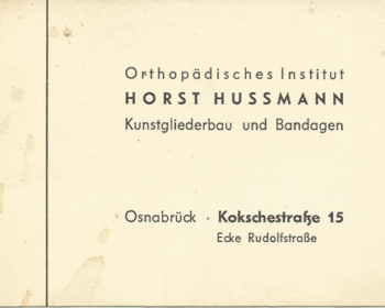Dokument: Gründung durch Horst Hußmann Firmensitz: Kokschestraße 15 in Osnabrück